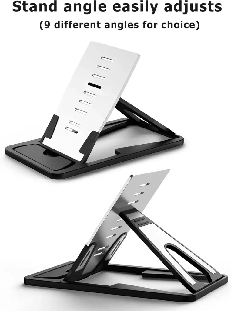 [0900-010] Base con pie de apoyo para iPhone, iPad, iMangoo, para sostener en diferentes ángulos, base ajustable para tablet, plegable, transportable, para Apple iPhone, iPad, Samsung, OnePlus, Plateado