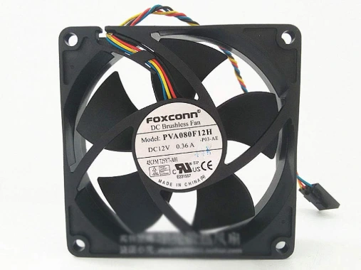 [0100-016] Foxconn PVA080F12H, P05-AB DC 12V 0.36A 4-Wire 5-pin Conector 3.150 in 3.150x3.150x0.787 in Server Square Ventilador de enfriamiento