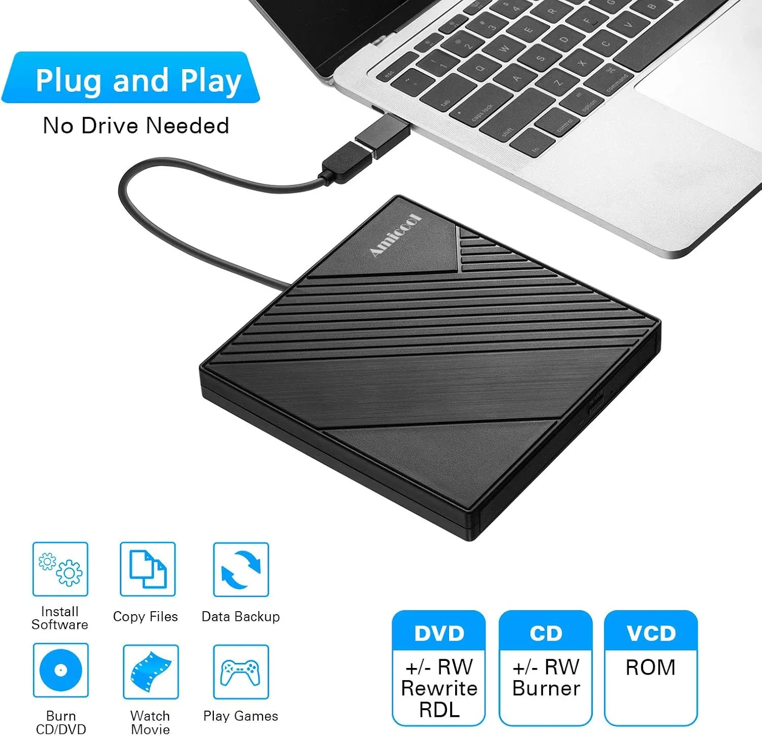 Unidad de DVD externa USB 3.0 USB C Grabadora de CD CD/DVD +/-RW